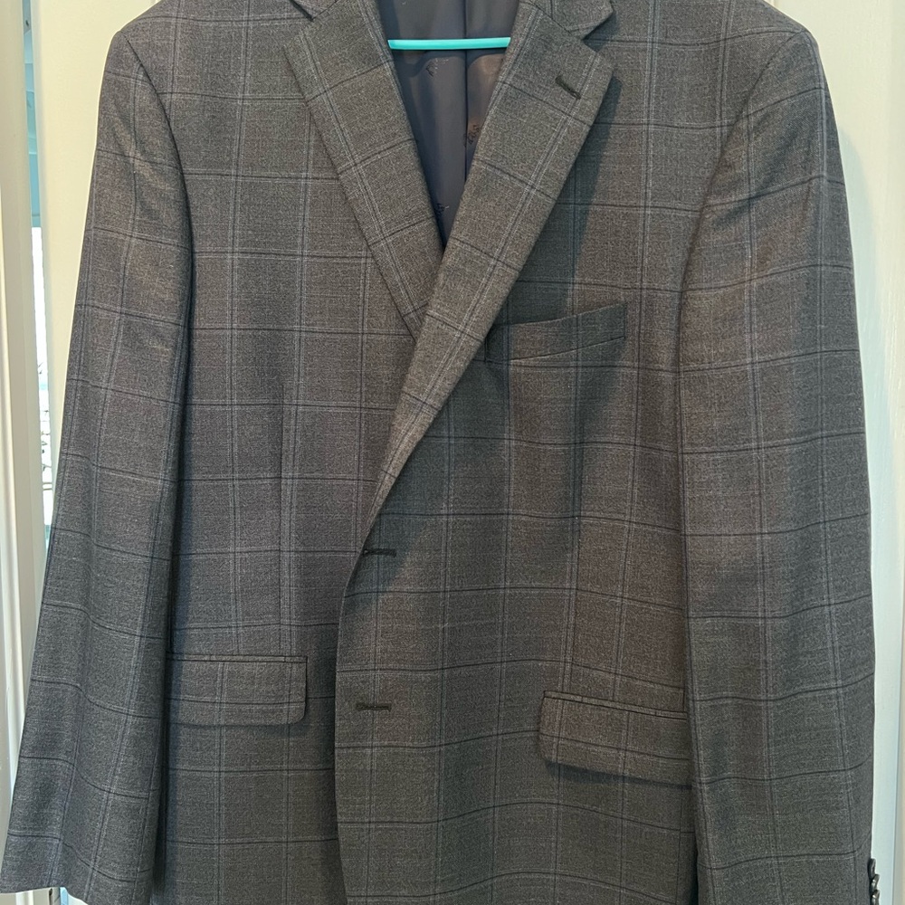 JOS A BANK RESERVE Mens Dk Grey Blue WINDOWPANE sport coat blazer 48R Wool Silk